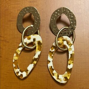 Gold and White Resin Chain Drop Earrings - Women Jewelry